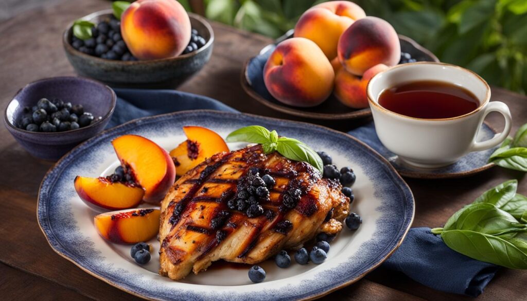 Blueberry Rooibos and Grilled Basil Chicken and Peaches